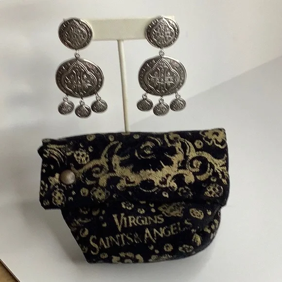 VIRGIN SAINTS AND ANGELS SILVER PAX CROSS EARRINGS BRAND NEW - Picture 4 of 4